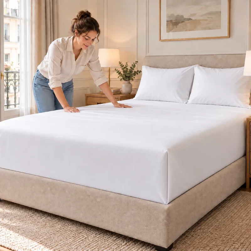 Drap plat percale coton - Fresh Satin 400 TC