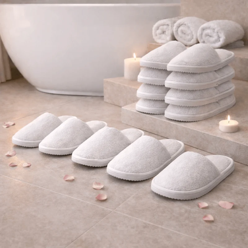 Lot de 6 Paires de Chaussons de Bain Éponge - Gamme Élégance