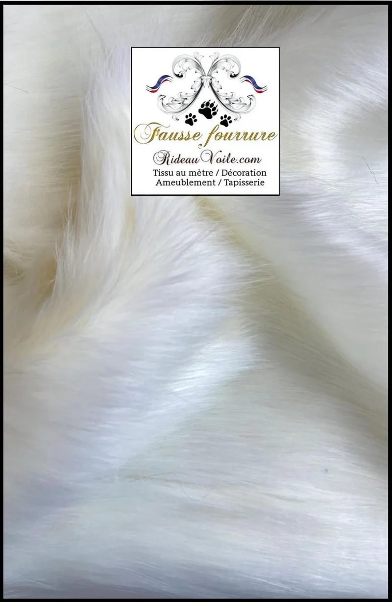 Tissu ameublement imitation Fausse fourrure au mètre rideau poils longs blanc