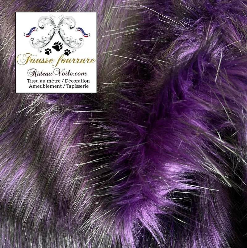 Imitation🔥Fausse fourrure tissu ignifuge au mètre imitation poils longs violet