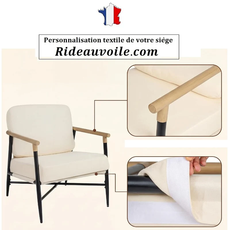 Fauteuil d'appoint Salon avec Coussins Déhoussables personnalisable Accoudoirs Effet Bois