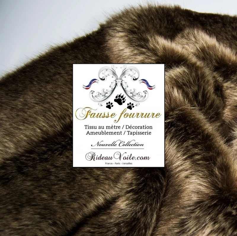 Tissu fausse fourrure au mètre imitation loup brun rideau faux fur curtain Brown Wolf