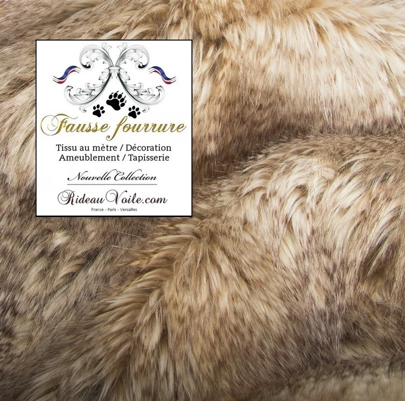 Tissu fausse fourrure animal loup beige mètre couture rideau Plaid