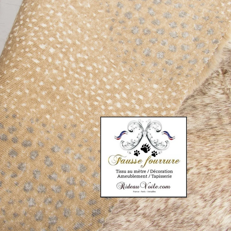 Tissu fausse fourrure animal loup beige mètre couture rideau Plaid