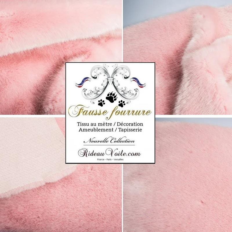 Rideauvoile tissu Fausse fourrure luxe rose le mètre ameublement déco tapisserie