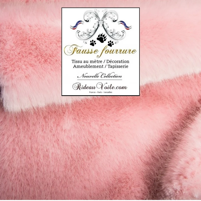 Rideauvoile tissu Fausse fourrure luxe rose le mètre ameublement déco tapisserie