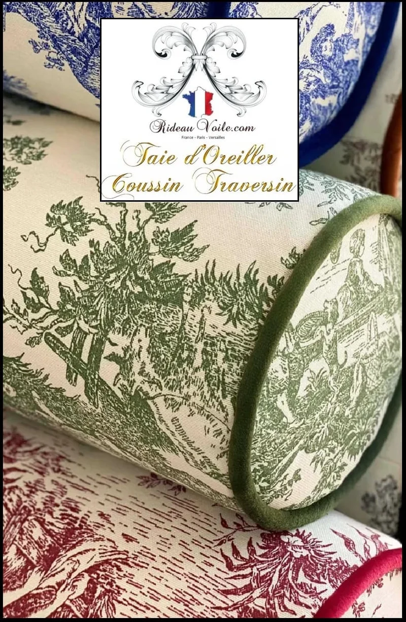 Taie d'oreiller traversin en lin housse coussin Toile de Jouy intérieur Luxe Designer