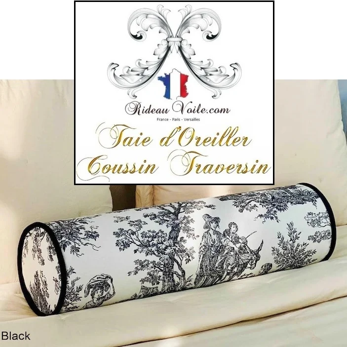 Taie d'oreiller traversin en lin housse coussin Toile de Jouy intérieur Luxe Designer