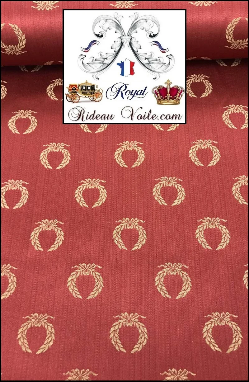 Tissu 280 ameublement rouge Empire Jacquard couronne laurier mètre