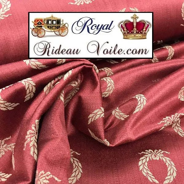 Tissu 280 ameublement rouge Empire Jacquard couronne laurier mètre