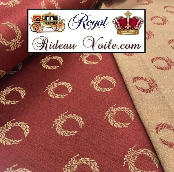 Tissu 280 ameublement rouge Empire Jacquard couronne laurier mètre