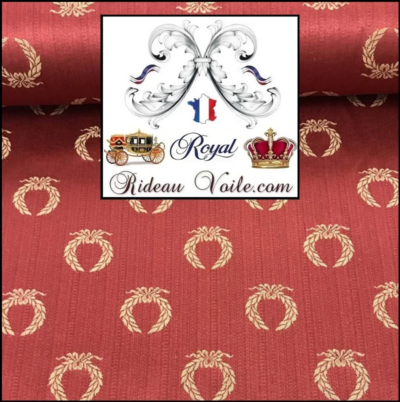Tissu 280 ameublement rouge Empire Jacquard couronne laurier mètre