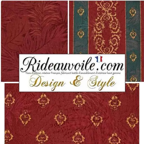 Tissu ameublement imprimé rouge vert draperie rayures largeur 280 cm