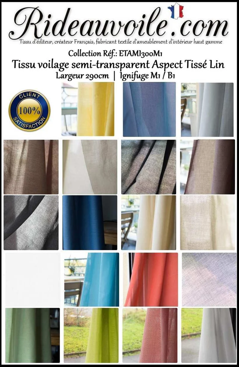 Confection voilage sur mesure mètre Aspect Lin ignifuge FF&E SO&E