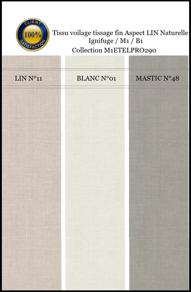 Tissu confection voilage sur mesure mètre Aspect Lin ignifuge Hôtel Restaurant FF&E