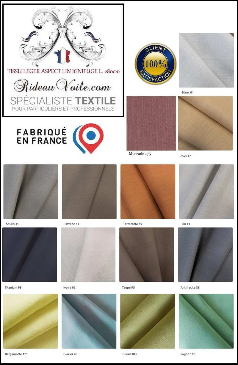Effet Lin ignifuge Voilage Hôtel Restaurant 280cm FF&E