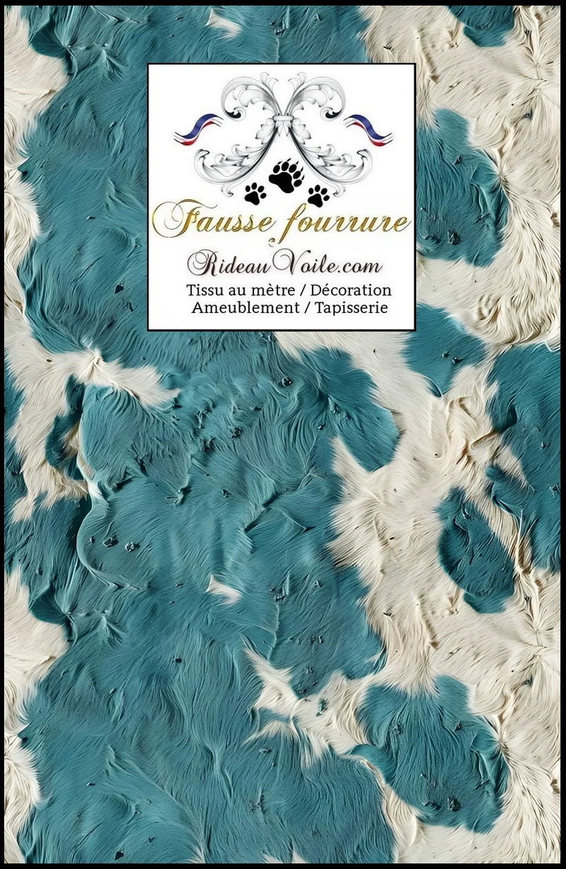 Velours tissu ameublement fausse fourrure imprimé tâche de vache BLEU