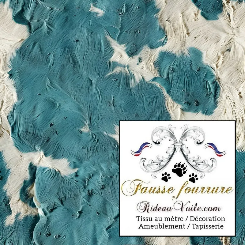 Velours tissu ameublement fausse fourrure imprimé tâche de vache BLEU