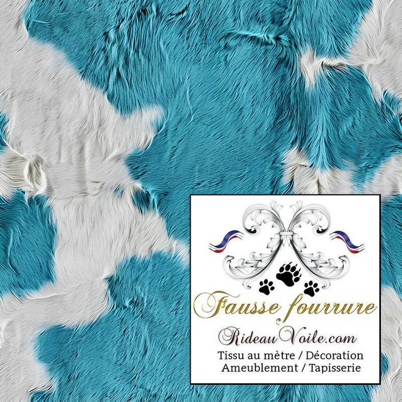 Imprimé velours M1 🔥 fausse fourrure peau de vache BLEU