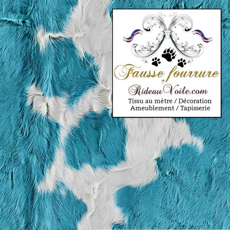 Imprimé velours M1 🔥 fausse fourrure peau de vache BLEU