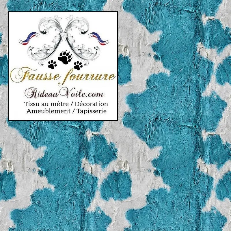 Imprimé velours M1 🔥 fausse fourrure peau de vache BLEU