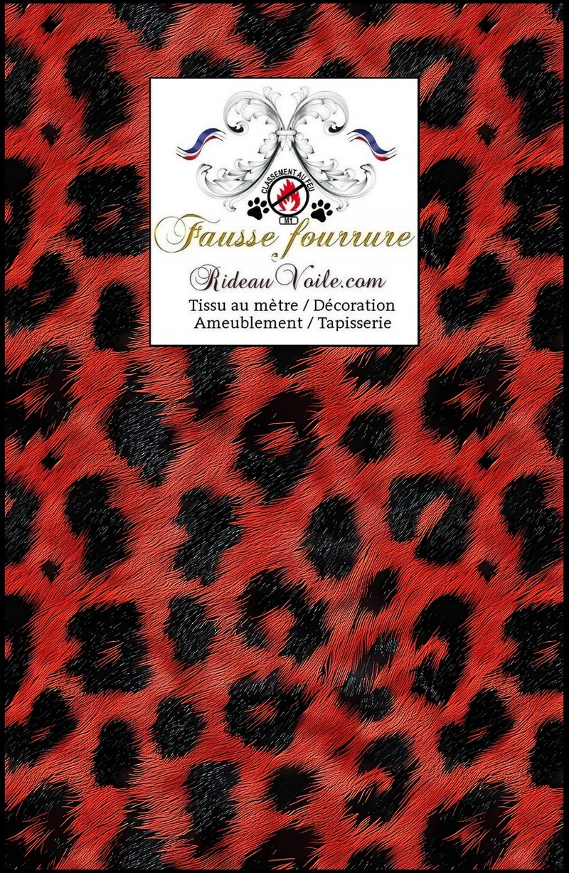 Tissu Fausse fourrure noir rouge ignifuge 🔥 Agenceur boutique intérieur prestige