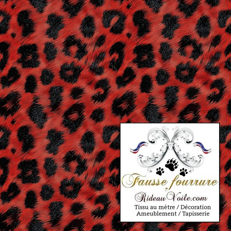 Tissu Fausse fourrure noir rouge ignifuge 🔥 Agenceur boutique intérieur prestige