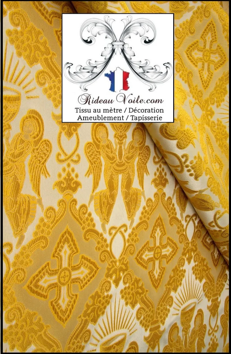 Tissu ameublement religieux blanc Or mètre Médiéval Brocart Baroque Liturgique