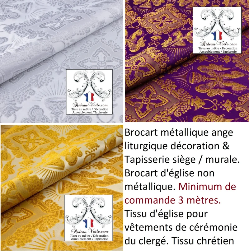 Tissu ameublement religieux blanc Or mètre Médiéval Brocart Baroque Liturgique