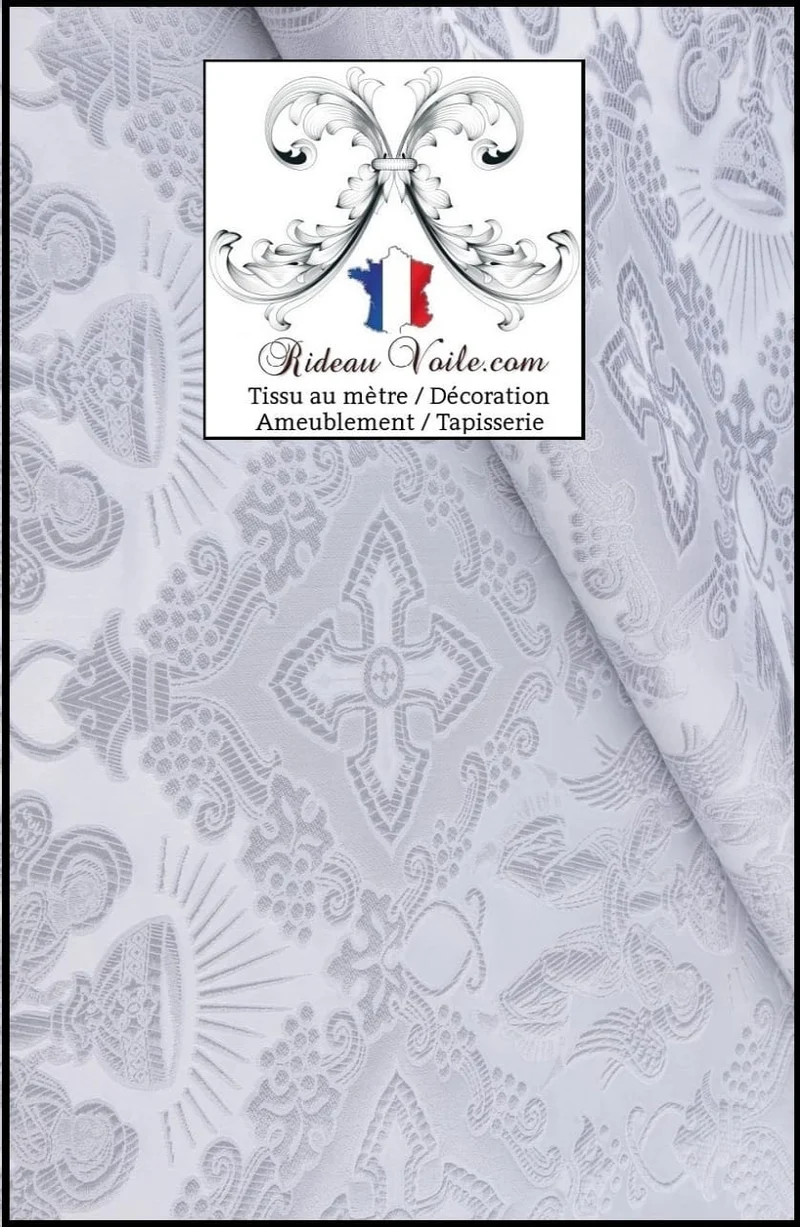 Tissu religieux Médiéval Brocart Damasco Baroque Liturgique blanc au mètre