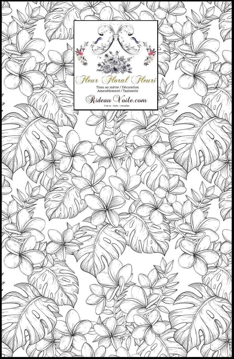 Tissu ameublement imprimé feuilles fleurs tropicales feuillage mètre