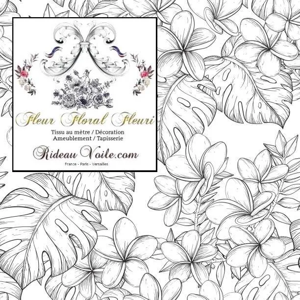 Tissu ameublement imprimé feuilles fleurs tropicales feuillage mètre