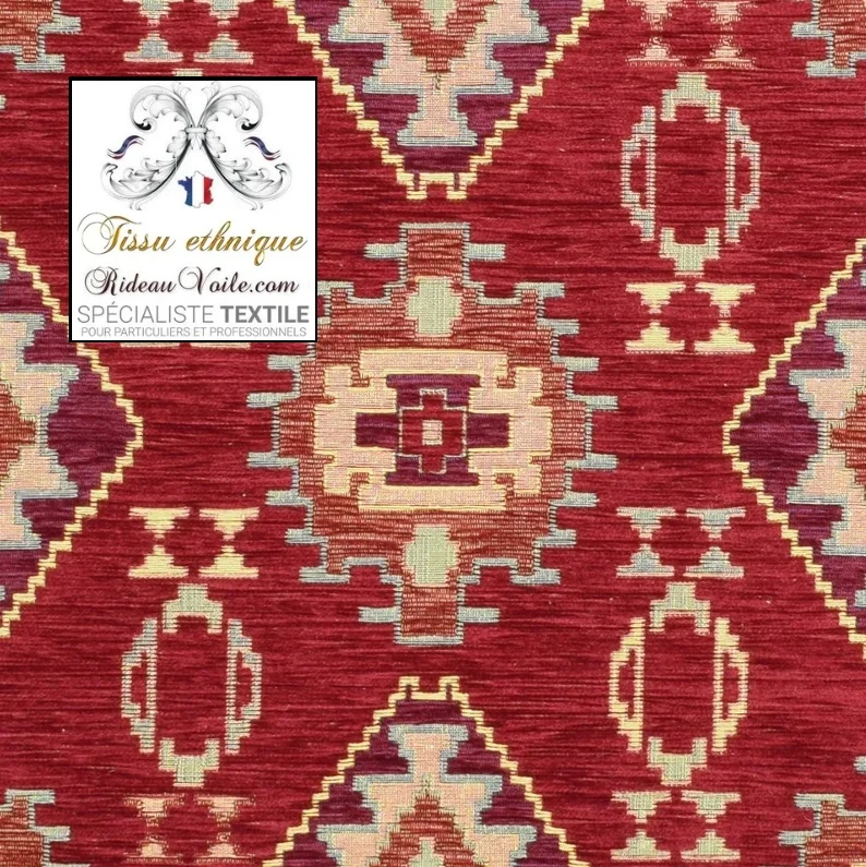Tissu ameublement tapisserie kilim orient motif Bohémien mètre rouge