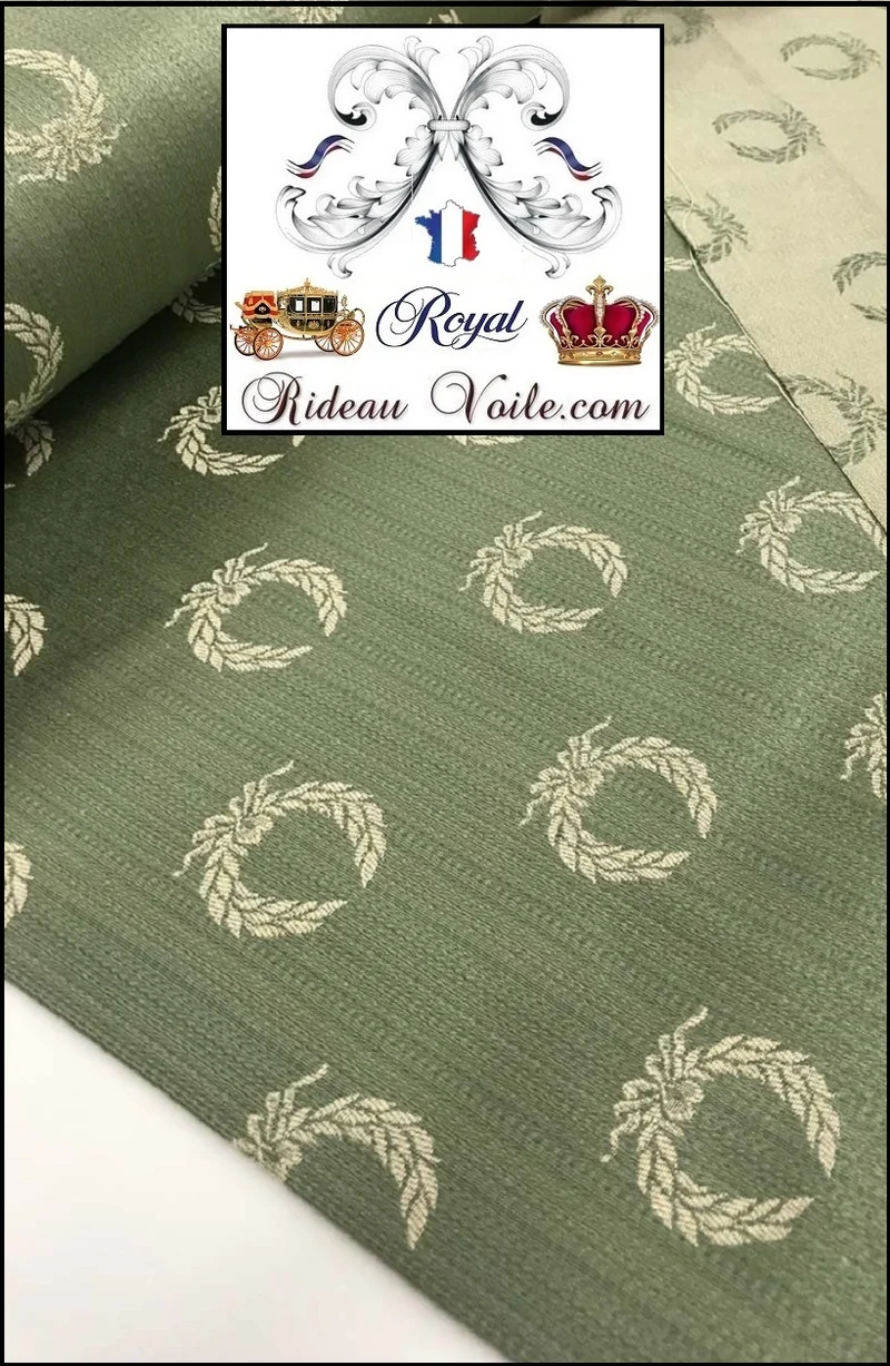 Tissu vert Empire Napoléon Jacquard couronne ameublement mètre