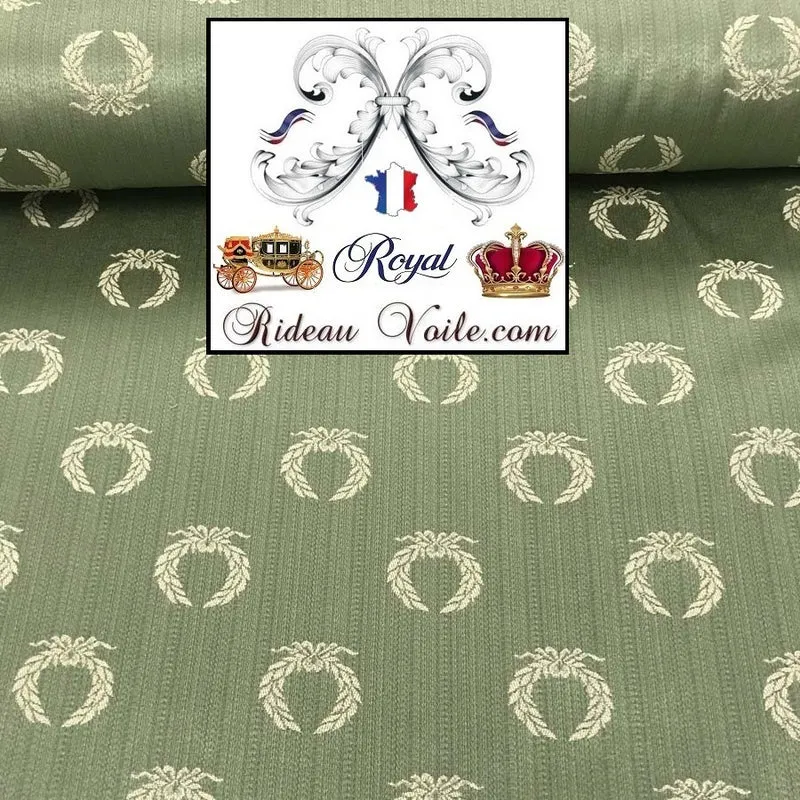 Tissu vert Empire Napoléon Jacquard couronne ameublement mètre