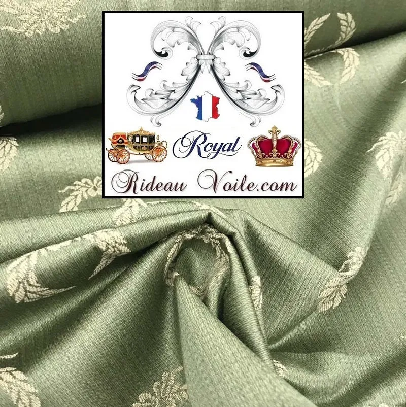 Tissu vert Empire Napoléon Jacquard couronne ameublement mètre