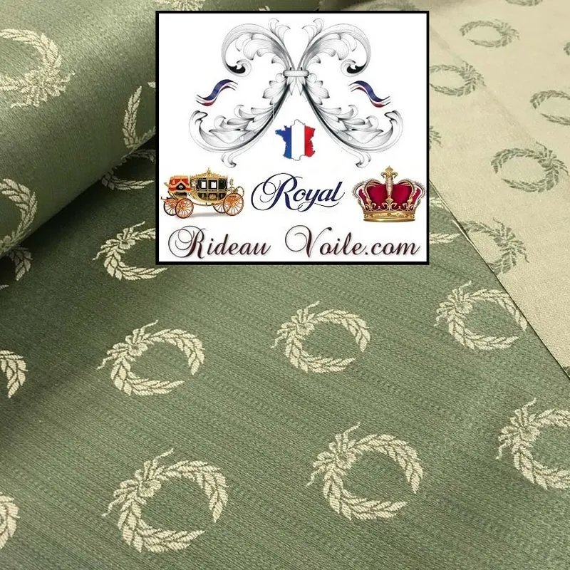 Tissu vert Empire Napoléon Jacquard couronne ameublement mètre