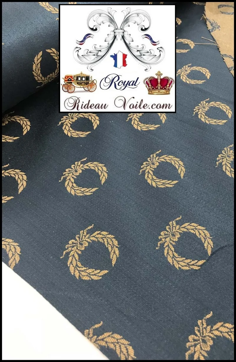 Tissu Empire Napoléon Jacquard Bleu couronne laurier BLEU mètre