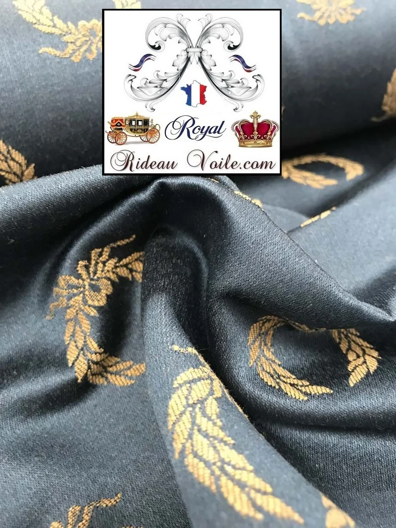 Tissu Empire Napoléon Jacquard Bleu couronne laurier BLEU mètre