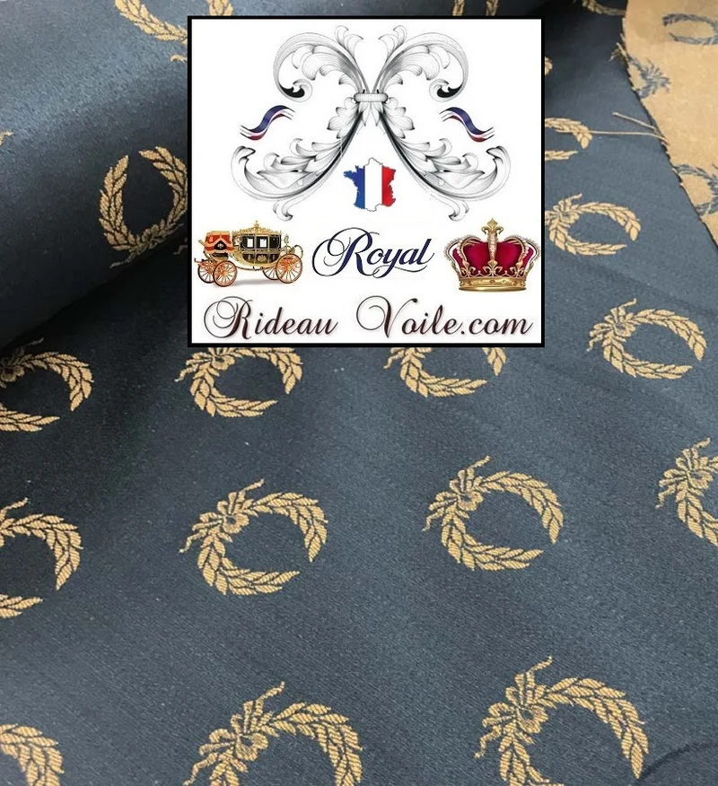 Tissu Empire Napoléon Jacquard Bleu couronne laurier BLEU mètre