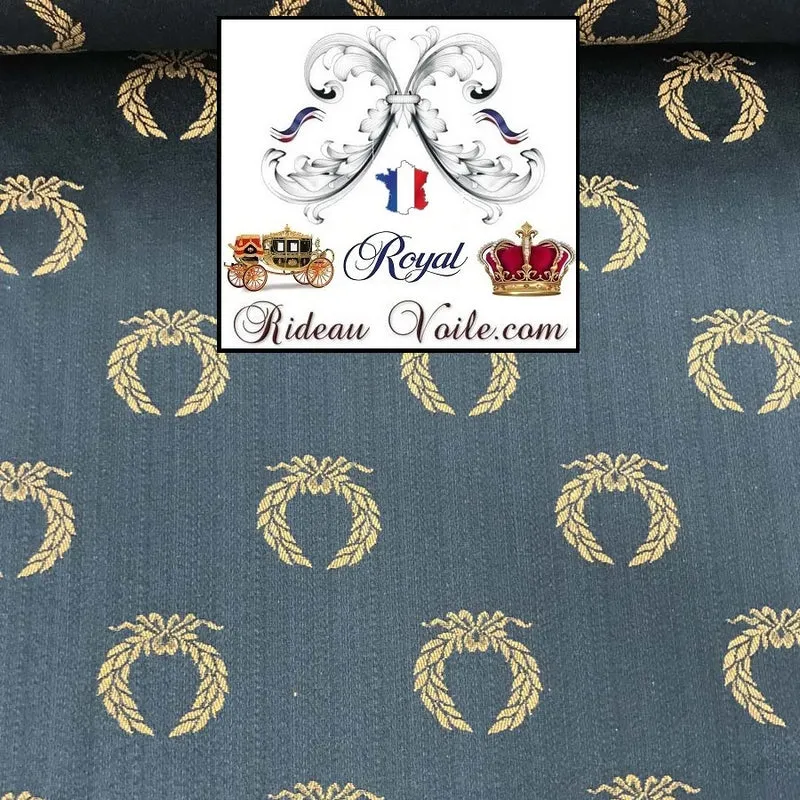 Tissu Empire Napoléon Jacquard Bleu couronne laurier BLEU mètre