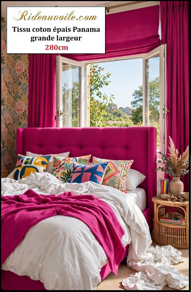 Tissu coton épais Panama 280 cm Architecte Intérieur Paris Haussmannien | Fuchsia