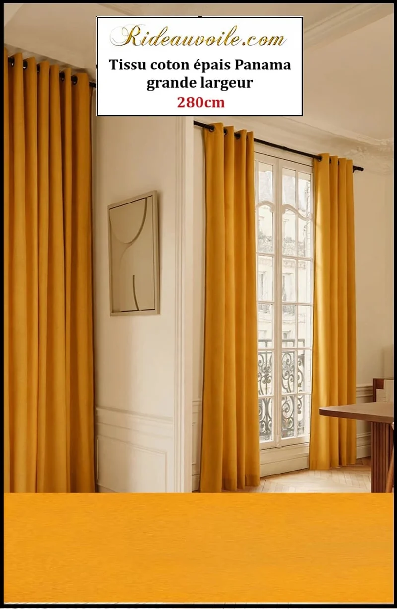 Tissu ameublement coton épais Panama 280 cm Architecte RenovIntérieur | Jaune Safran