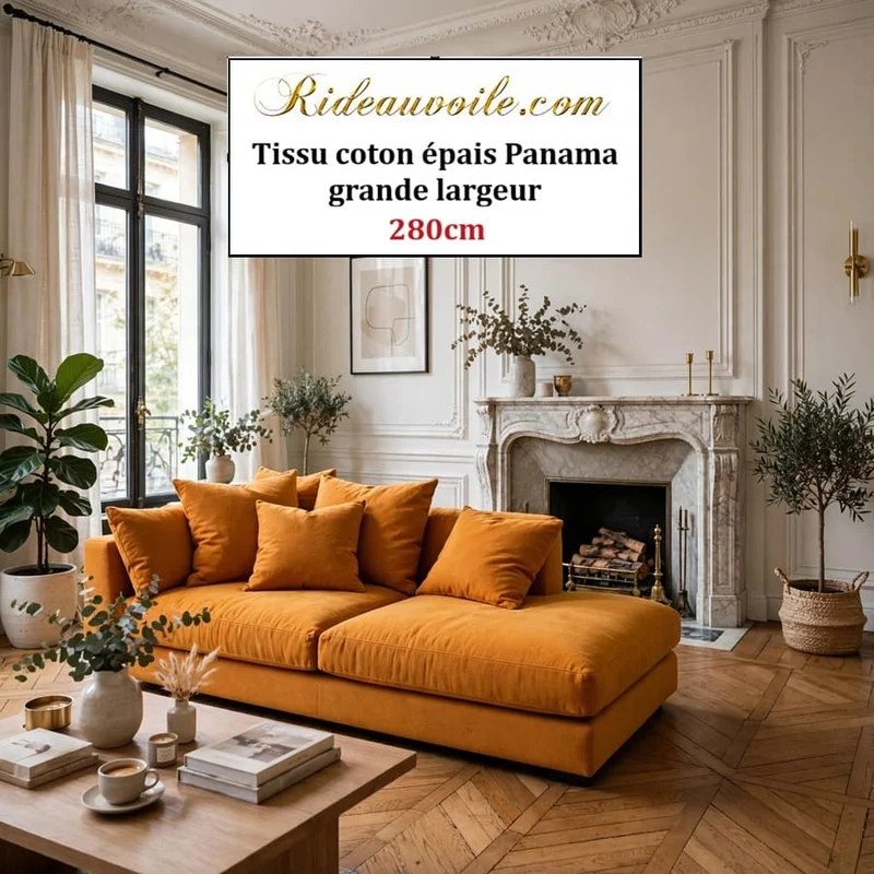 Tissu ameublement coton épais Panama 280 cm Architecte RenovIntérieur | Jaune Safran