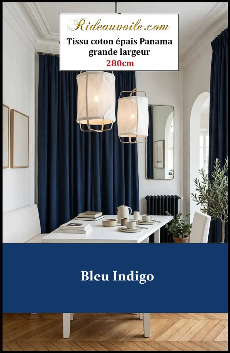 Tissu ameublement mètre coton grande largeur 𝟐𝟖𝟎 𝐜𝐦 Architecte Intérieur | Bleu Indigo