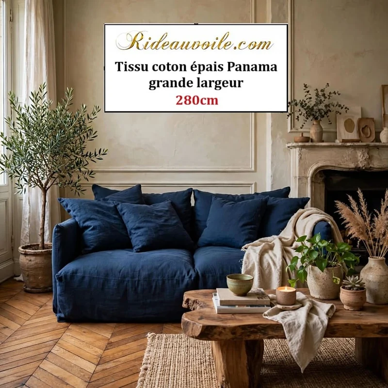 Tissu ameublement mètre coton grande largeur 𝟐𝟖𝟎 𝐜𝐦 Architecte Intérieur | Bleu Indigo