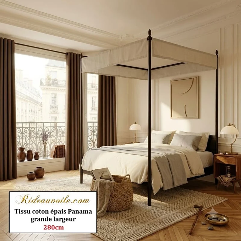 Tissu ameublement coton épais Panama XL 280 cm Rideau coussin canapé | Marron