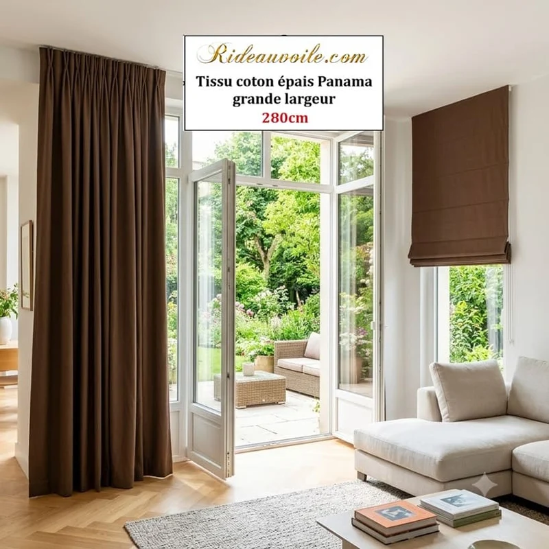 Tissu ameublement coton épais Panama XL 280 cm Rideau coussin canapé | Marron