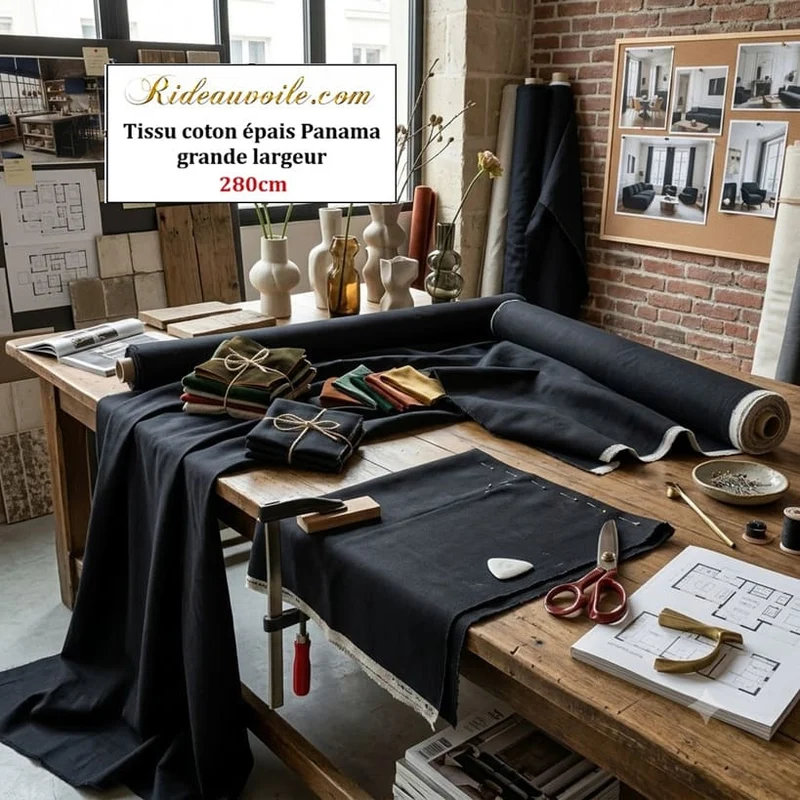 𝐓𝐢𝐬𝐬𝐮 𝐚𝐦𝐞𝐮𝐛𝐥𝐞𝐦𝐞𝐧𝐭 𝐏𝐚𝐧𝐚𝐦𝐚 𝐞𝐱𝐭𝐫𝐚 𝐥𝐚𝐫𝐠𝐞 𝟏𝟎𝟎 % 𝐜𝐨𝐭𝐨𝐧 𝟐𝟖𝟎 𝐜𝐦 mètre rideau | NOIR