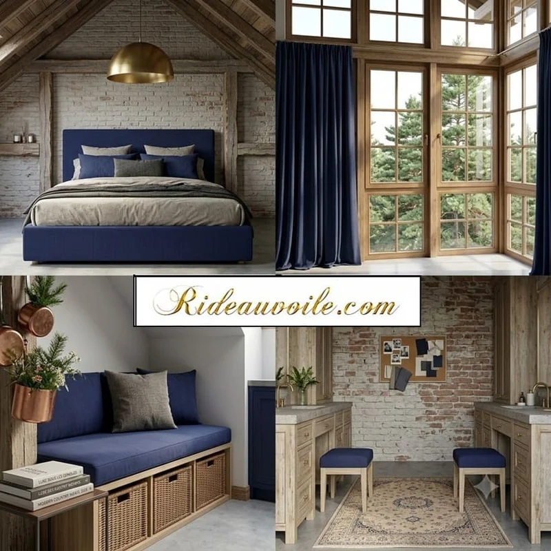 𝐓𝐢𝐬𝐬𝐮 𝐚𝐦𝐞𝐮𝐛𝐥𝐞𝐦𝐞𝐧𝐭 𝐏𝐚𝐧𝐚𝐦𝐚 𝐞𝐱𝐭𝐫𝐚 𝐥𝐚𝐫𝐠𝐞 𝟏𝟎𝟎 % 𝐜𝐨𝐭𝐨𝐧 𝟐𝟖𝟎 𝐜𝐦 mètre rideau | Bleu Marine